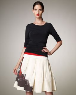 Donna Karan Pleated Printed Skirt   