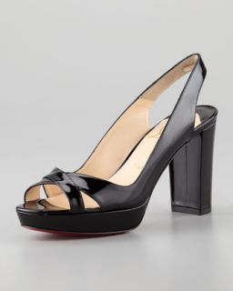 Marpolo Patent Red Sole Slingback, Black
