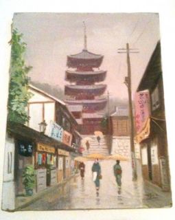 Hayashi Nobuo Oil Painting Japanese Street Scene 1950S