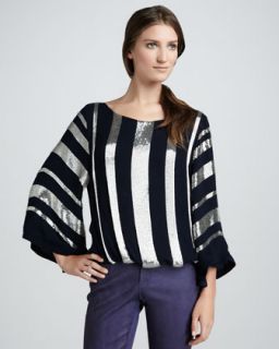 Skaist Taylor Fur Capelet, Striped Mohair Pullover & Side Stripe