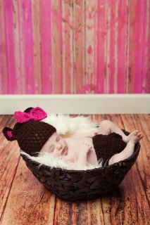 Bear Hat with Bow Diaper Cover Set Photo Prop Size Newborn