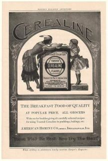 1908 Cerealine Toasted Food Hominy Indian Feeds Girl Ad