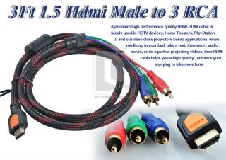 5M 5ft HDMI Gold Plated Male to 3 RCA Male Converter Plug and Play
