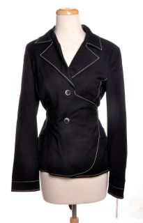 Carolina Herrera Black Wool Topstitch Tie Wrap Blazer Jacket 12 $2590