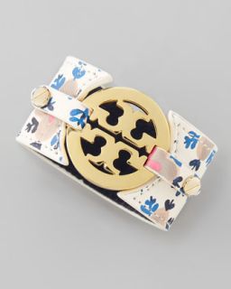 Printed Leather Logo Double Snap Cuff, Wide