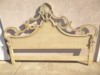  French pierce shell carved solid wood bed headboard regency king size