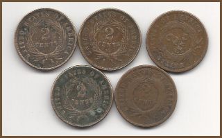 17. US TWO CENT LG COIN DATE RUN 1864, 1965, 1866, 1867, 1868
