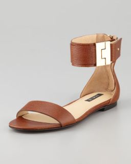 Gladys Leather Flat Sandal, Brown