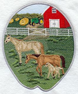 Horse Farm Track Scene 2 Embroidered Hand Towels by Susan