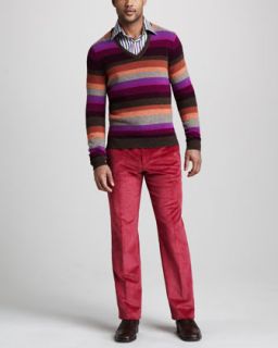 Etro Striped V Neck Sweater, Striped Button Down Shirt & Corduroy
