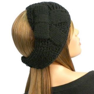  Ribbow Bow Hand Knit Handmade Headwrap Headband Ski Black