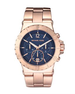Y0LFN Michael Kors Chronograph Watch, Rose Gold/Navy