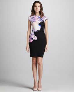 T61YY McQ Alexander McQueen Orchid Print Cap Sleeve Dress