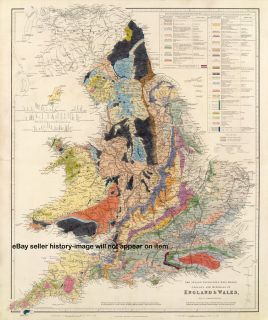 1844 Large Historic Geologic Wall Map Great Britain UK