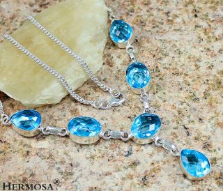  Clear Exotic Heaven Blue Topaz Oval Sterling Silver Necklace 18,B7717