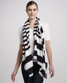 Striped Spring Cotton Scarf, Black/White