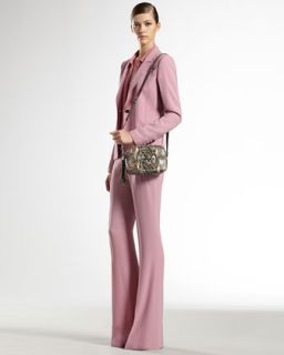 Gucci Ostrich Coat, Stretch Satin Tank Top & Linen Canvas Skinny Flare