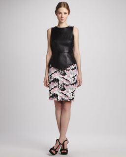 48P6 Tibi Sleeveless Leather Top & Printed Pencil Skirt