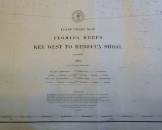 Orig 1880 Coast & Geodetic Survey Chart Florida Reefs Key West to