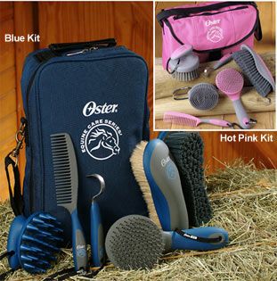 Oster horse grooming kit contains combs, brushes, a hoof pick, and
