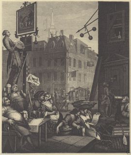 WILLIAM HOGARTH PRINTS BEER STREET AND GIN LANE LONDON ALCOHOL BREWING