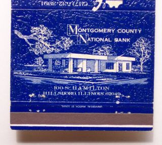 1970s Matchbook Montgomery County Nat Bank Hillsboro IL