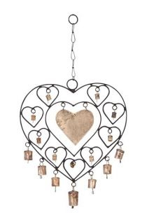 Black Iron Heart Windchime with Brass Colored Bells Must See