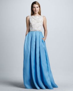Beaded Waist Full Skirt Lace/Satin Combination Gown