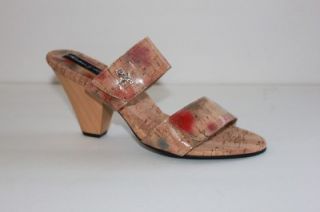 New Helle Comfort Womens Wanoma Red Cork Shoe Heel Sandal Slide Size