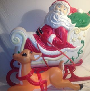 Christmas Yard Blow Mold Santa Claus Sleigh and Reindeer