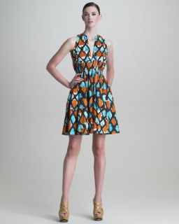 B1ZF3 Thakoon Painterly Grid Print Poplin Dress