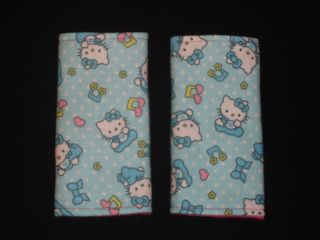 Hello Kitty on Blue w Polka Dots Bowtie Baby Car Seat Strap Covers