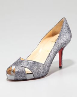 S8163 Christian Louboutin Shelly Shimmer Red Sole Pump, Silver