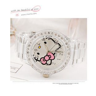 Hello Kitty Watch with Crystal Stone Quartz Wrist Watch WHITE