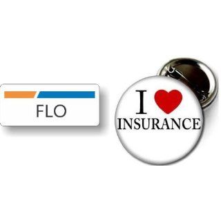 Flo Nametag & I Love Insurance Pin Badge Button Clothing