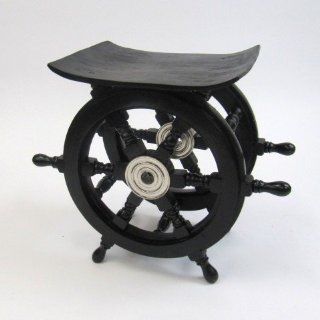 Hardwood Ships Wheel Table with Dark Finish and Aluminum