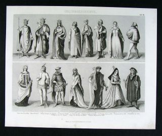 1874 Print Renaissance Monarchs Personages Constume