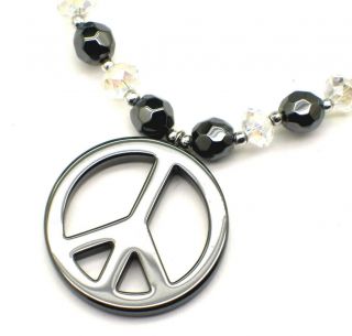 Hematite Healing Stone Peace Sign Crystal Necklace New