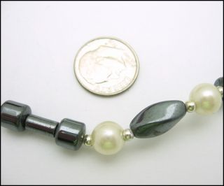Hematite Bead Necklace Vintage Faux Pearls 18 Gray