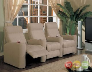 Home Theater Seating Tan Microfiber 3 Seats Chairs New