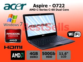   0828 AMD C60 4GB DDR3 500GB HDD 11 6 ATI Windows 7 Netbook Laptop PC