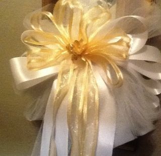  Wedding Bows White and Gold Set of 10