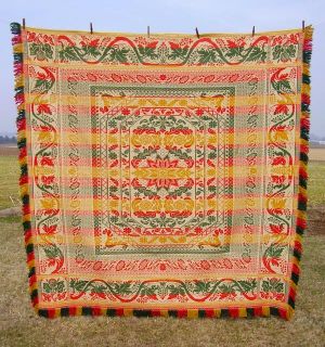 Antique American Coverlet Attrib Henry Stager C 1860