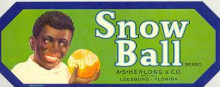  Snow Ball Brand Fruit Label A s Herlong Packing Co 1940s 50S
