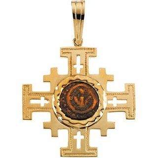 14K Yellow Gold Cross Pendant with Widows Mite Coin   31