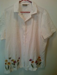 Jane Ashley 3x 4x white cotton floral embroidered shirt blouse top