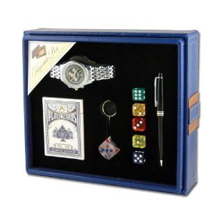 Mens Watch, Key Chain, Dice, Pen and Playing Cards Gift Set Watches