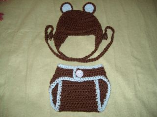 Baby Boy Crochet Bear Hat and Diaper Cover Set Photo ♥