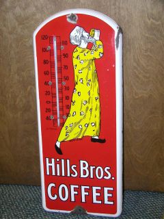 VINTAGE ADVERTISING HILLS BROTHERS COFFEE PORCELAIN AD THERMOMETER 523