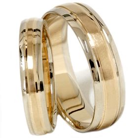 Lovely Matching His Hers High Polish Two Tone Wedding Bands 14k Gold